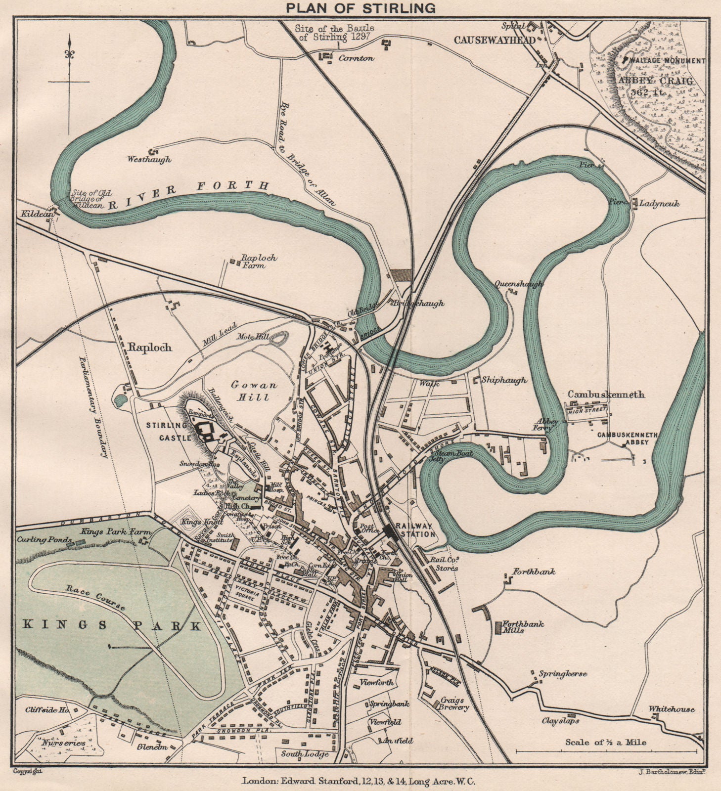 STIRLING. Vintage town city plan. Scotland. STANFORD 1905 old antique map